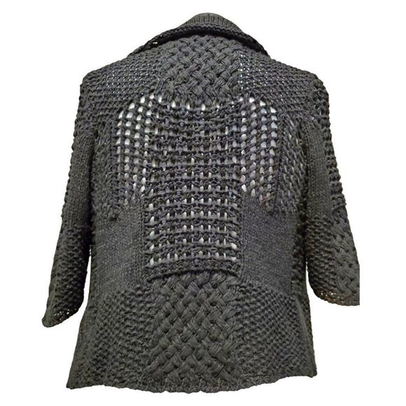 Bold Artsy Goth Jacket Black Knot Macrame w/ fringe collar and front opening - Picture 4 of 8